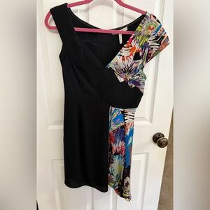 BCBGMaxAzria One Shoulder Black and Multicolor Dress
